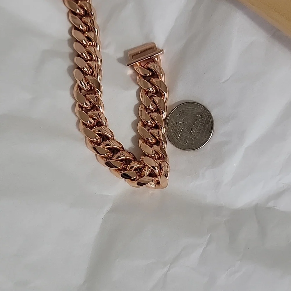 Nwt Rose Gold Chain Dog Collar Metal Stainless Steel Cuban Link 18k Gold Plated